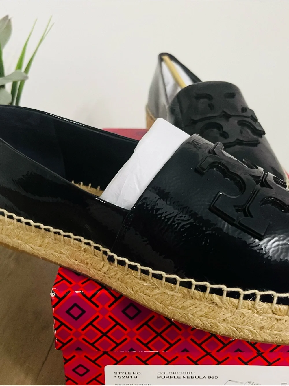 Tory Burch New Black Patent Espadrille Loafers with Woven Sole🔥🔥